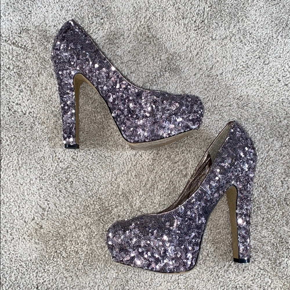 charcoal grey sequin SM heels